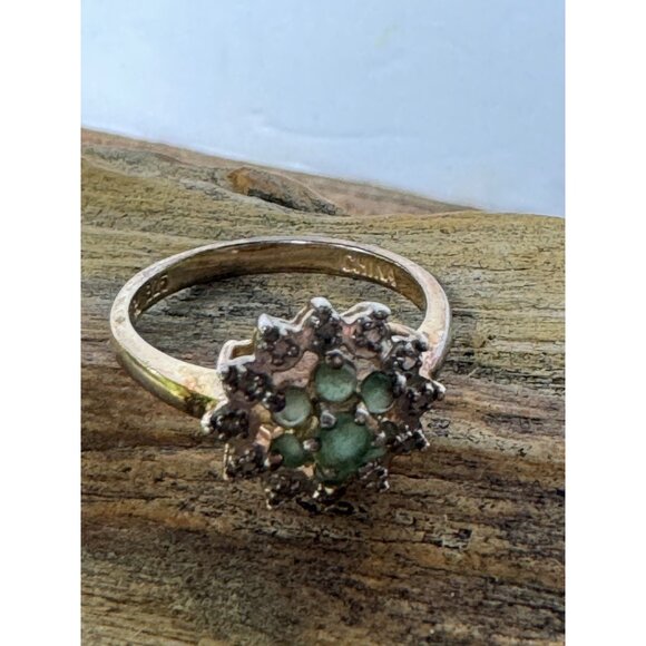 Vintage 925 Sterling Silver Ring With Green Gemstone & Clear Crystals Size 6 2.5 - Picture 5 of 11